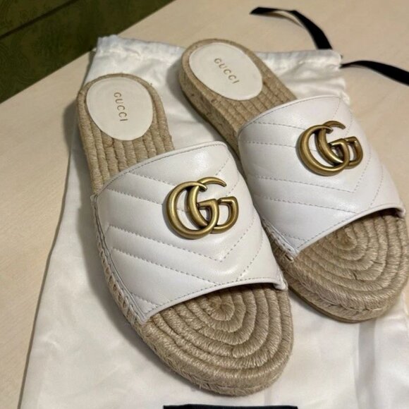 GUCCI GG MARMONT GREAT WHITE ESPADRILLE SANDAL WOMEN 39 (9 US) - Picture 1 of 7